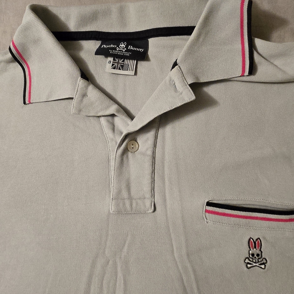 Psycho Bunny Gray Polo Shirt with Black and Red Accents